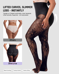 High-Waisted Floral Lace Shaping Tights