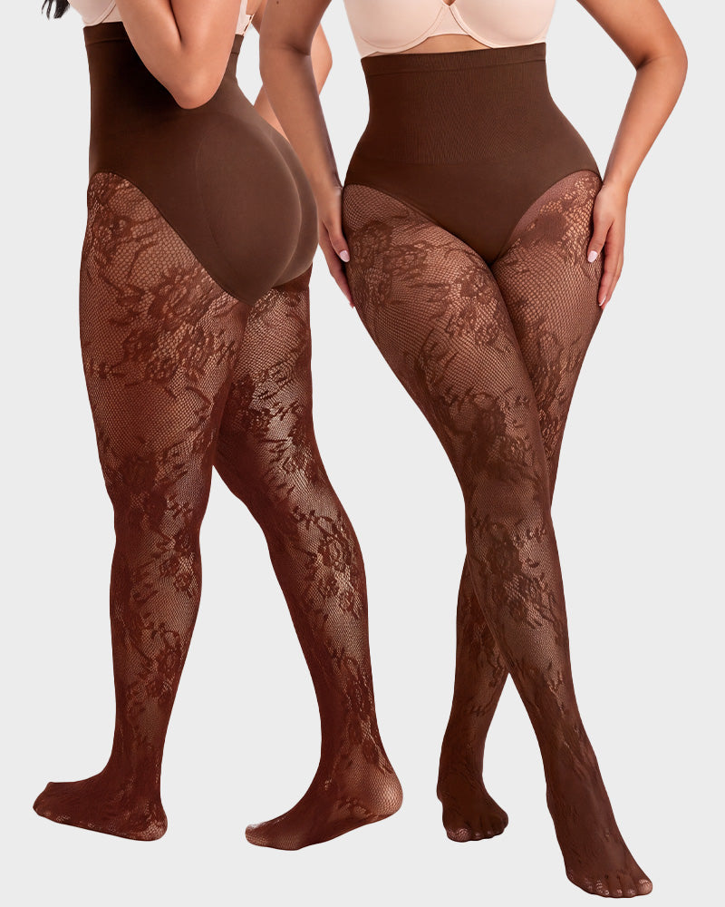 High-Waisted Floral Lace Sheer Tummy-Control Tights