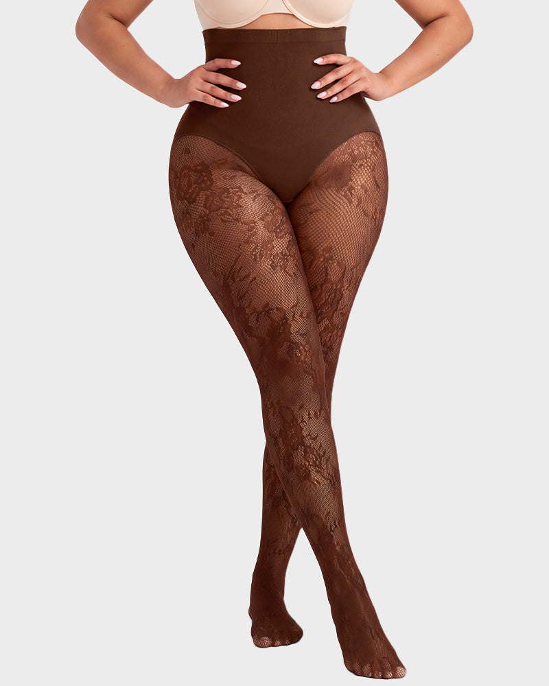 High-Waisted Floral Lace Sheer Tummy-Control Tights