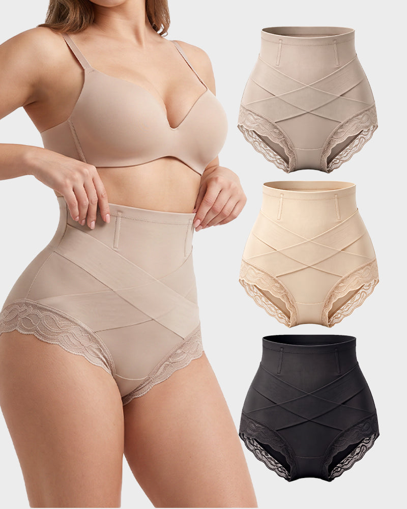 High-Waisted Crisscross Tummy-Control Butt-Lift Briefs(3 Pack)