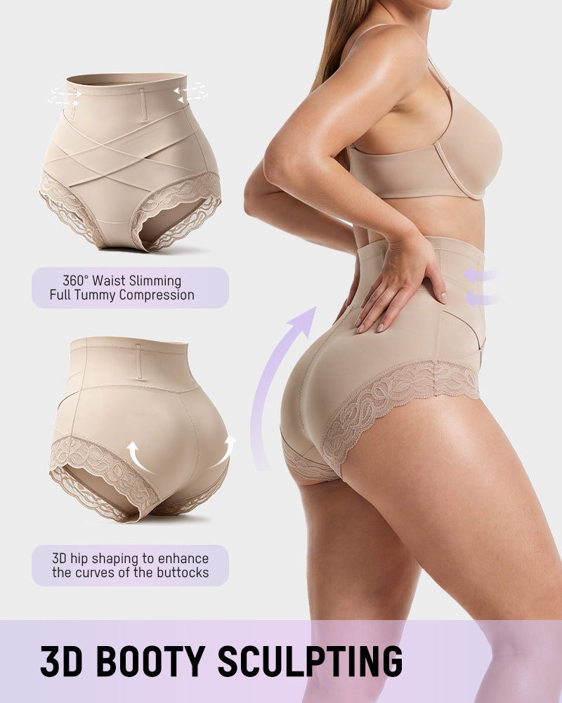 High-Waisted Crisscross Tummy-Control Butt-Lift Briefs(3 Pack)