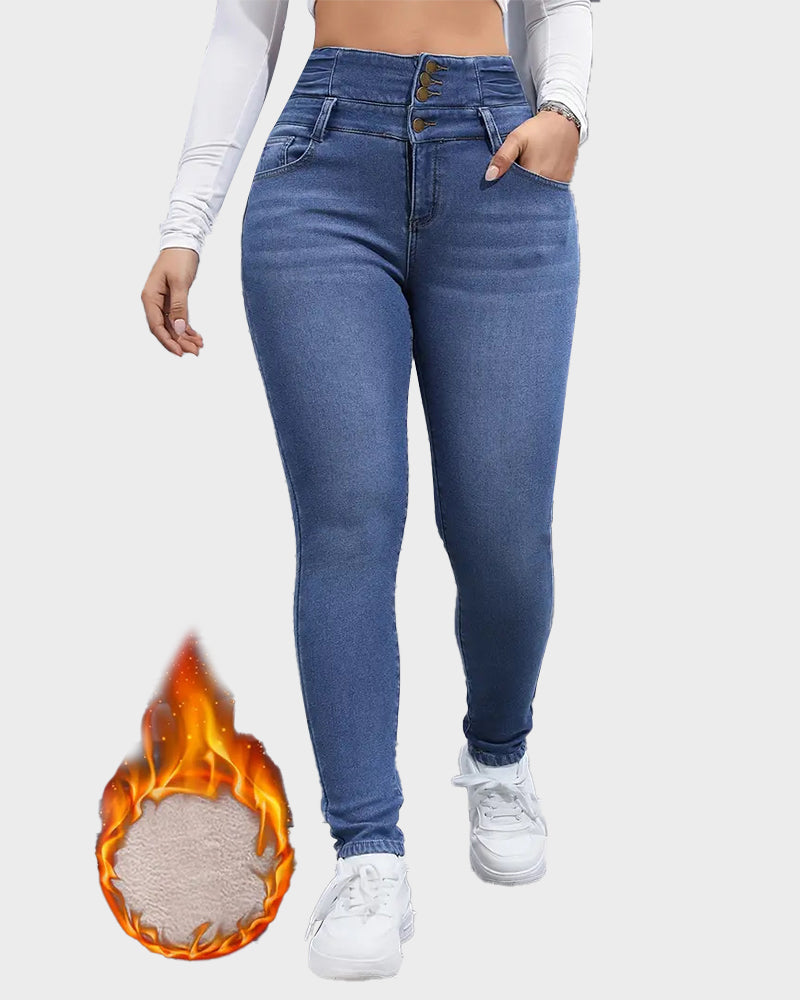 High Waist Fleece-Lined Denim Jeans