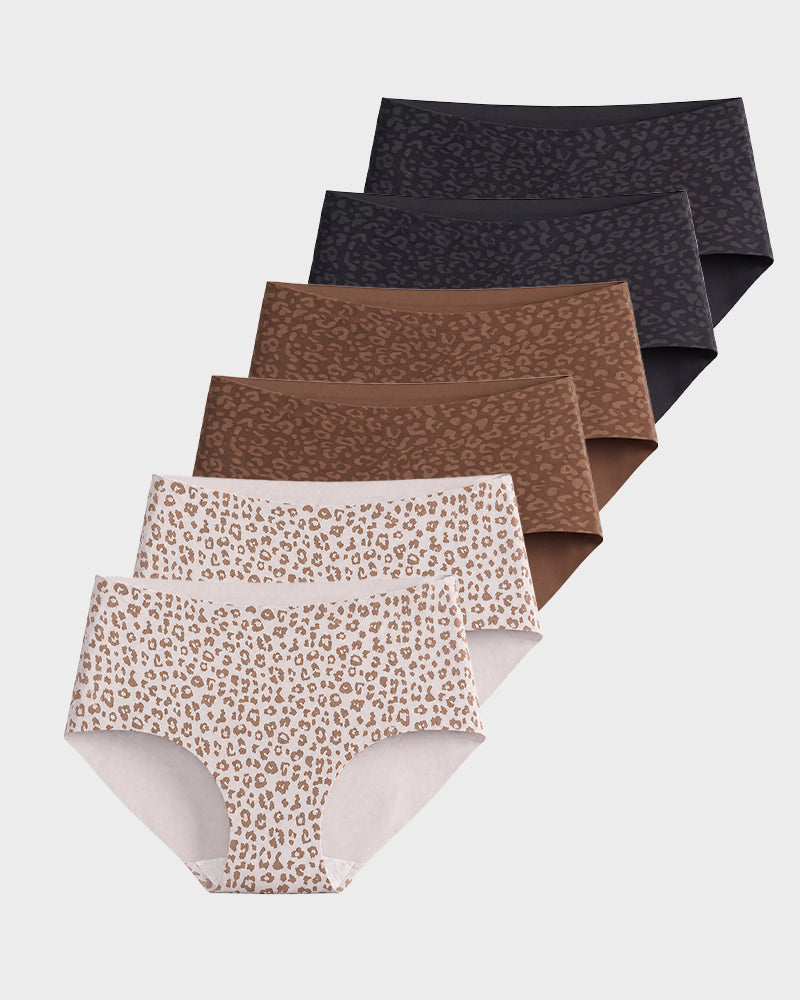 High Waist Seamless Leopard Tummy Brief(6  Pack)