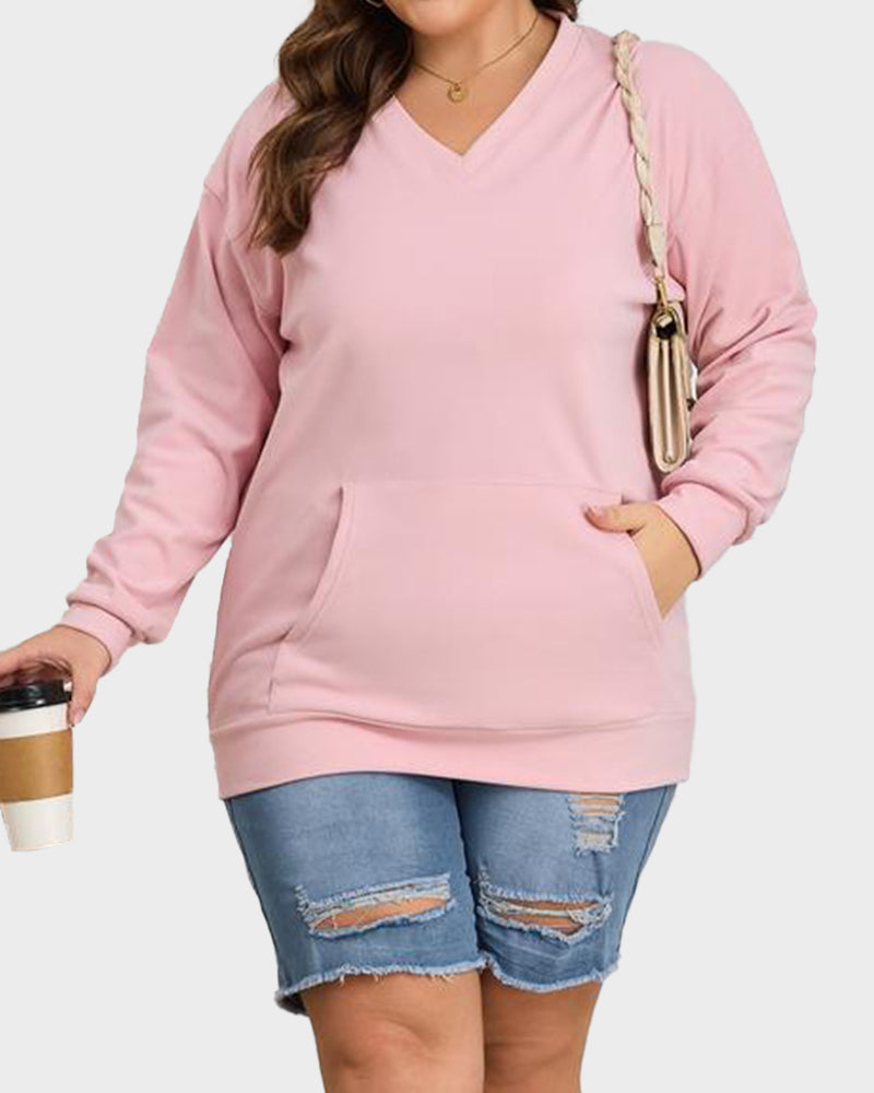 Hoodless Oversized Fleece V-Neck Sweatshirt Top