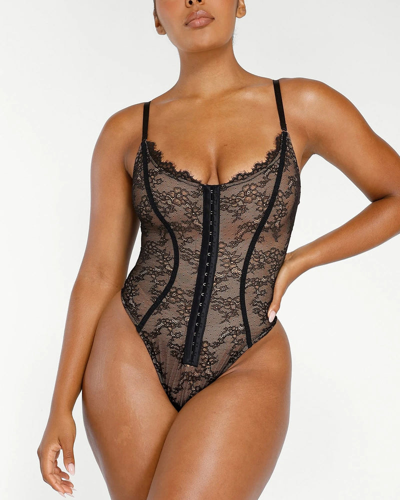 SheCurve® Lace Glamour Flawless Fit Thong Bodysuit