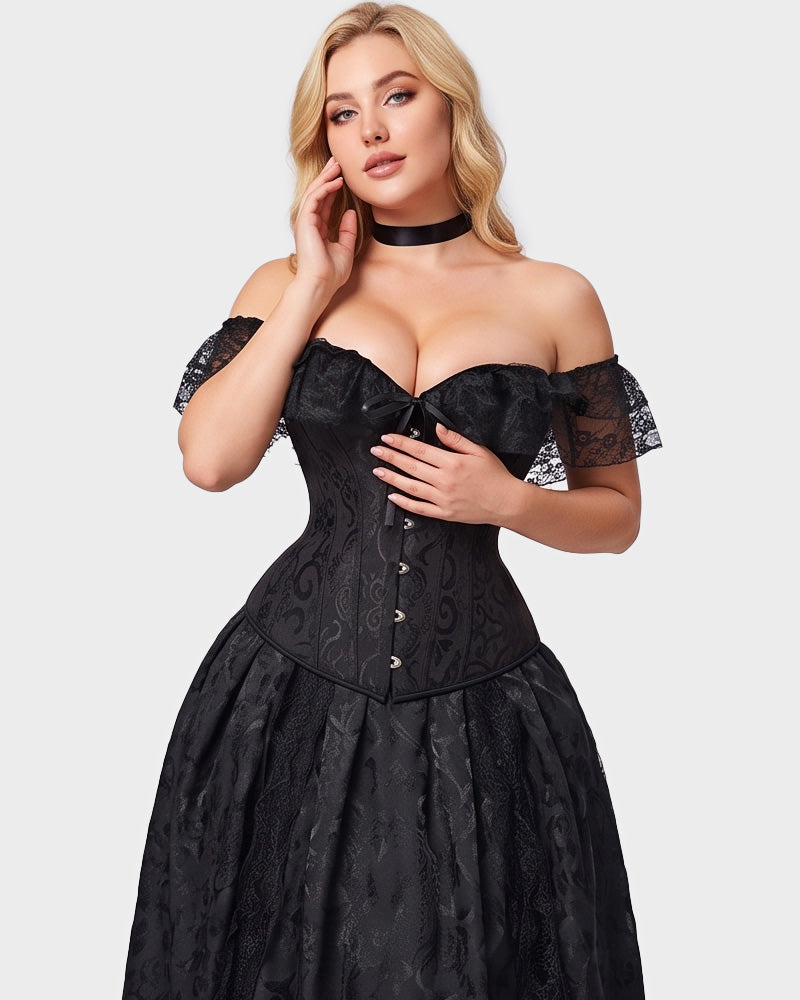 Lace Off-Shoulder Jacquard Front-Hook Corset