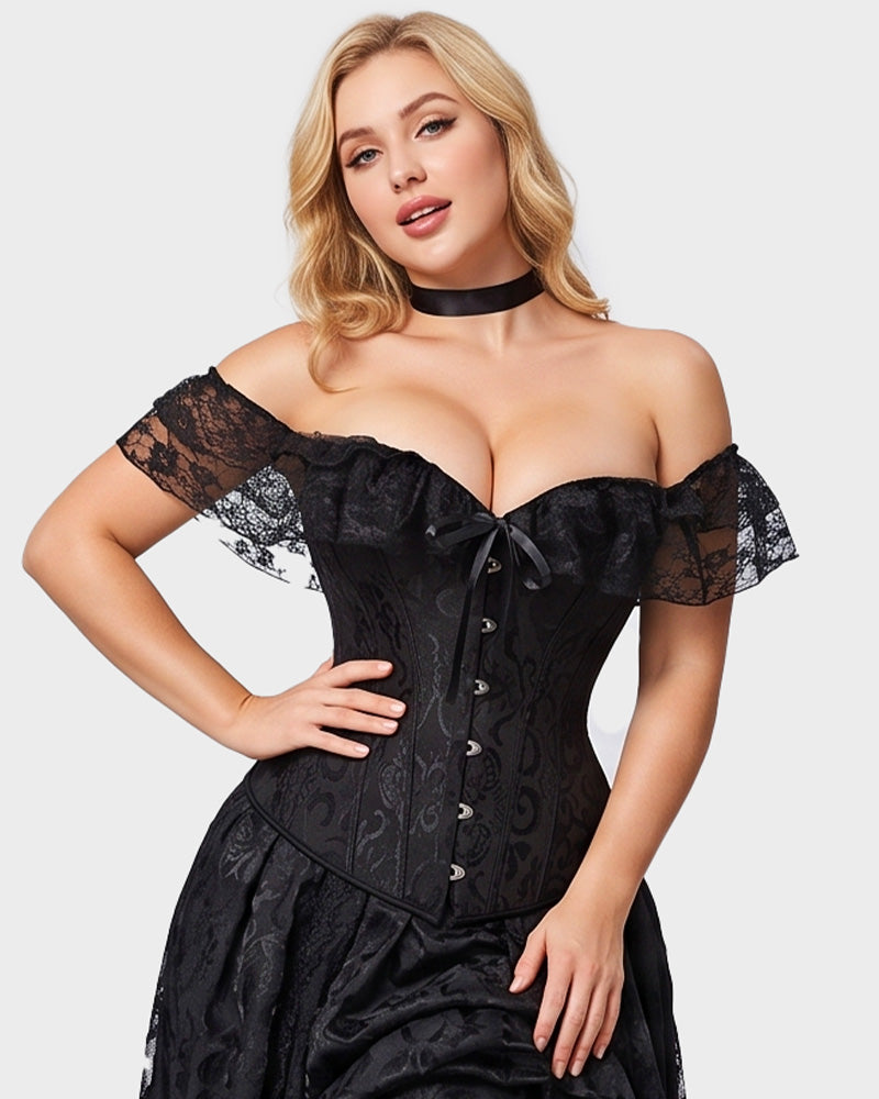 Lace Off-Shoulder Jacquard Front-Hook Corset
