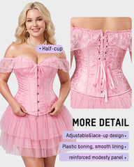 Lace Off-Shoulder Jacquard Front-Hook Corset