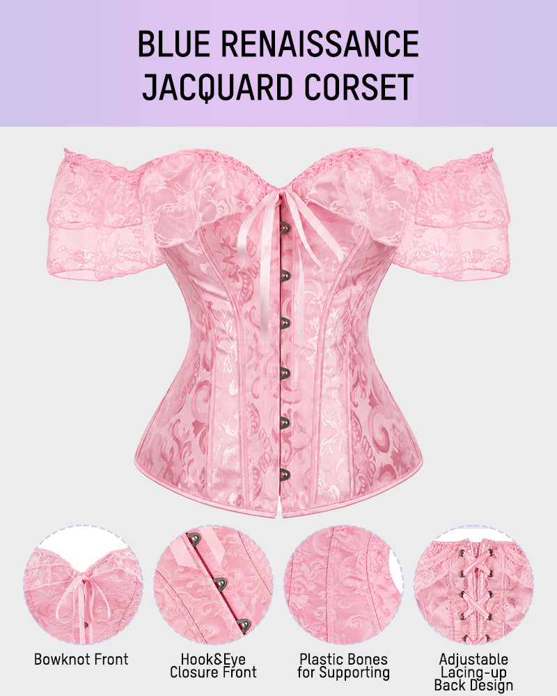 Lace Off-Shoulder Jacquard Front-Hook Corset