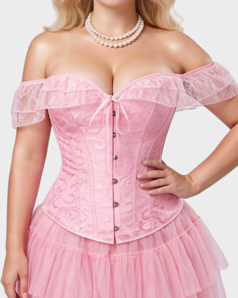 Lace Off-Shoulder Jacquard Front-Hook Corset