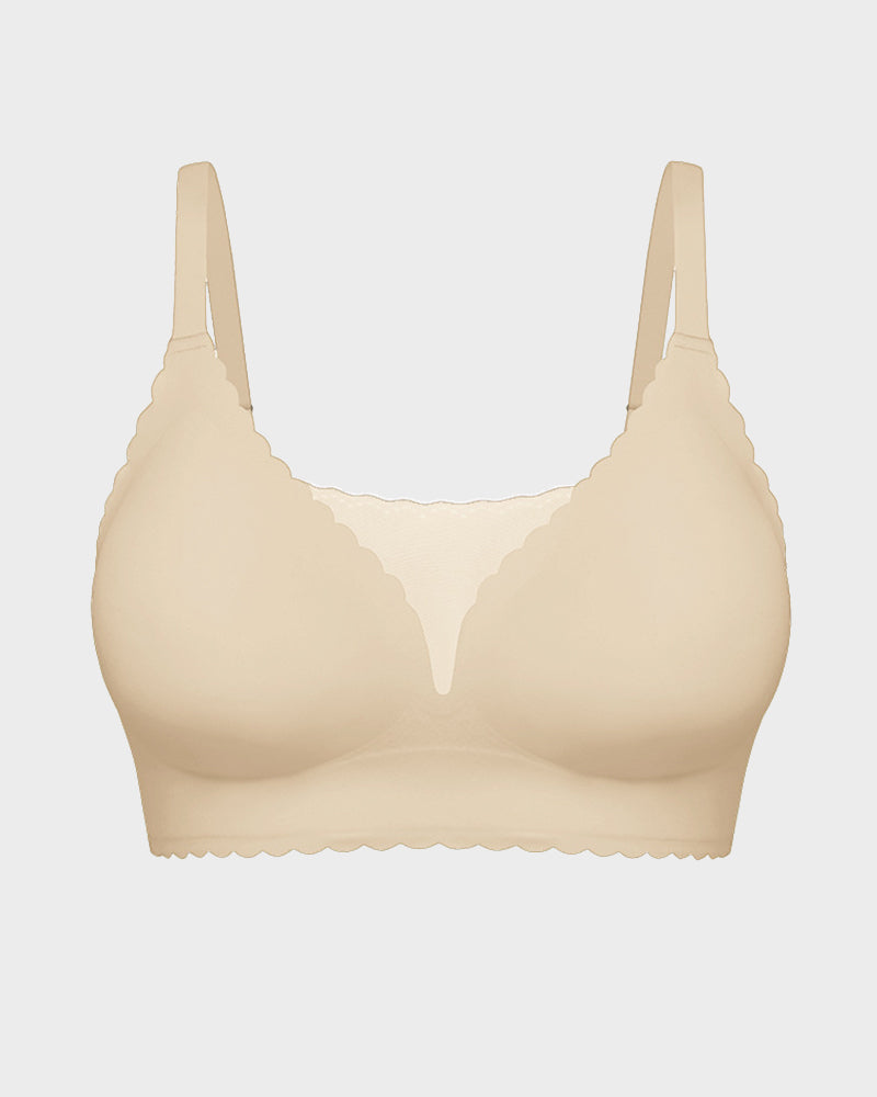 Lace Scalloped Wireless Seamless Push-Up Bra