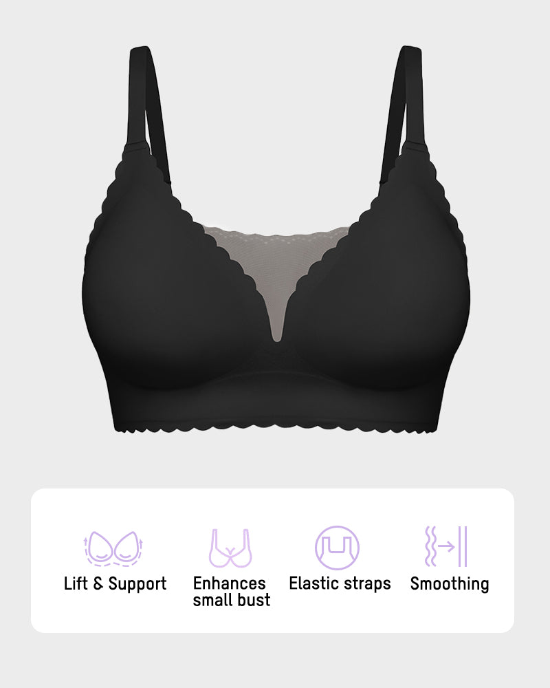 Lace Scalloped Wireless Seamless Push-Up Bra