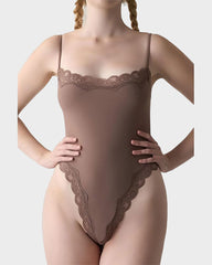 Lace Trim Sculpting Thong Bodysuit