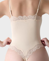 Lace Trim Sculpting Thong Bodysuit