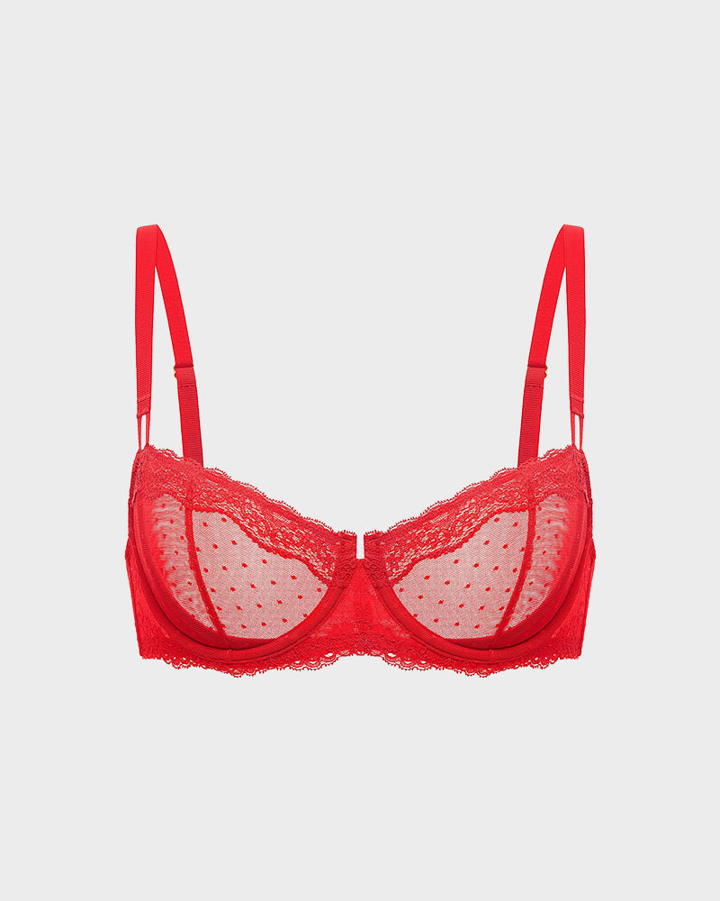 Lace Underwire Unlined Sheer Demi Balconette Bra