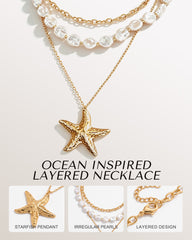 Layered Pearl & Starfish Statement Necklace