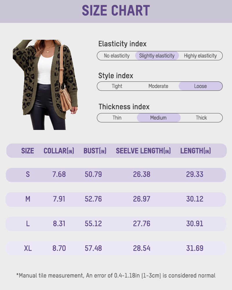 Leopard-Print Open-Front Knit Cardigan with Pockets