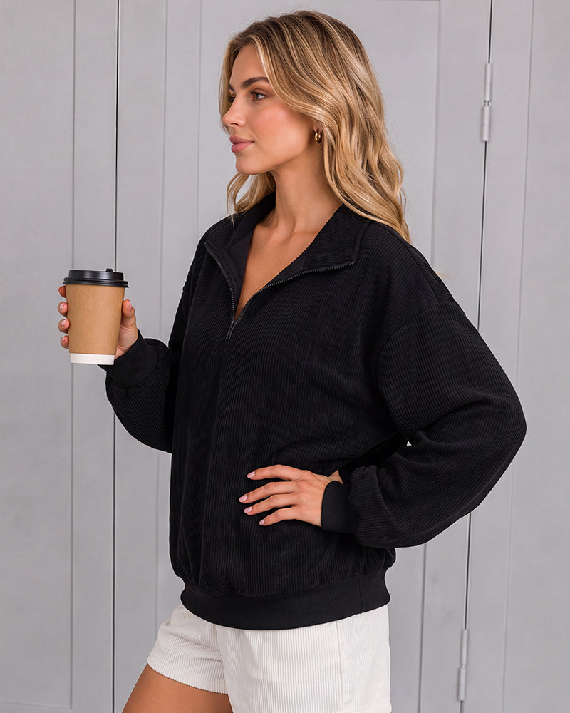 Leopard-Print Half-Zip Oversized Pullover