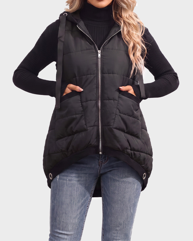Lightweight Hooded Quilted Longline Vest