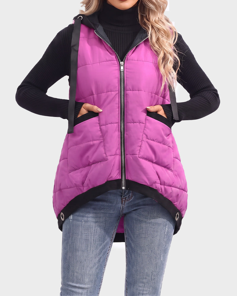Lightweight Hooded Quilted Longline Vest