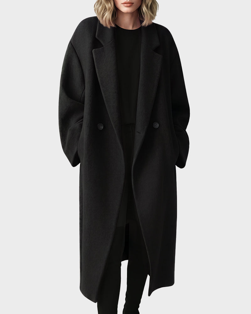 Long Double-Breasted Notched-Lapel Coat