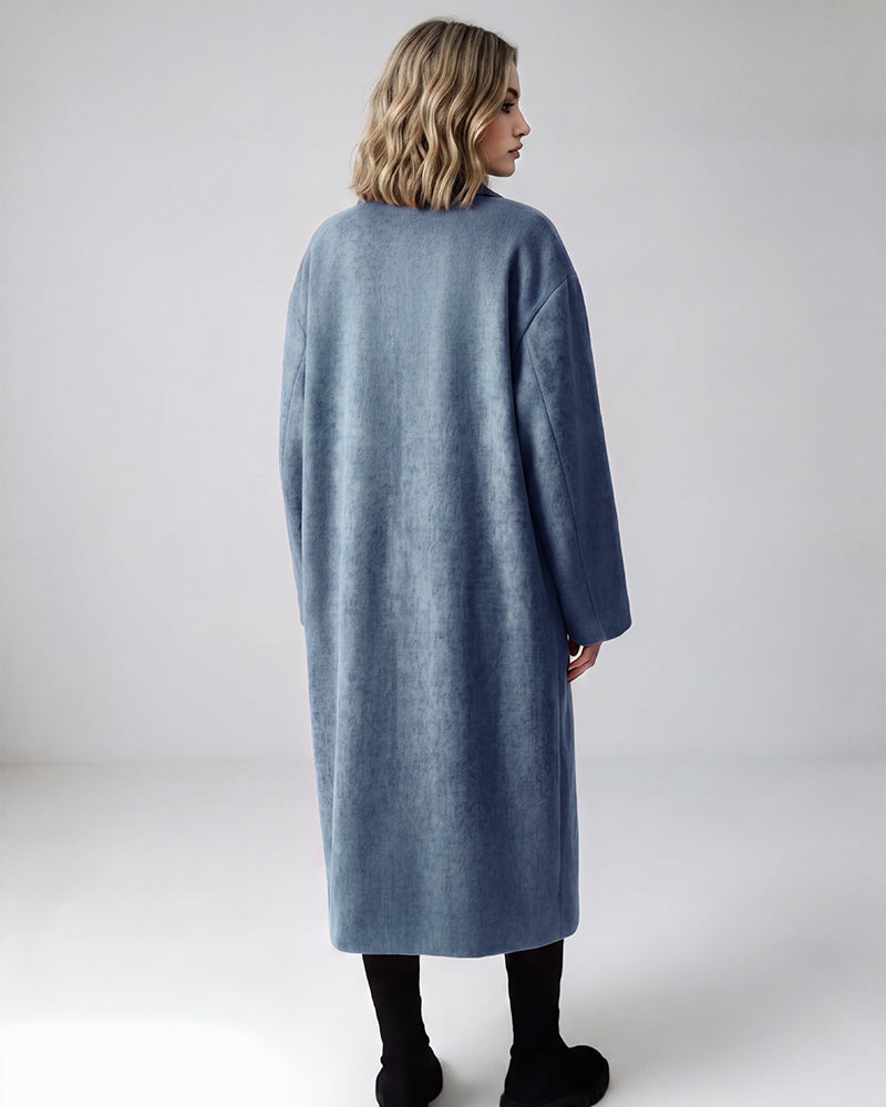 Long Double-Breasted Notched-Lapel Coat