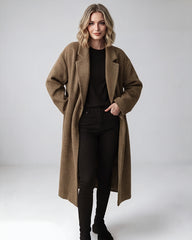 Long Double-Breasted Notched-Lapel Coat