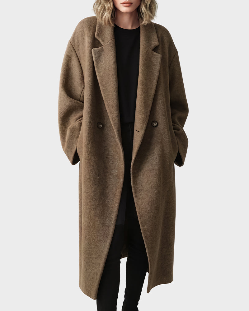 Long Double-Breasted Notched-Lapel Coat
