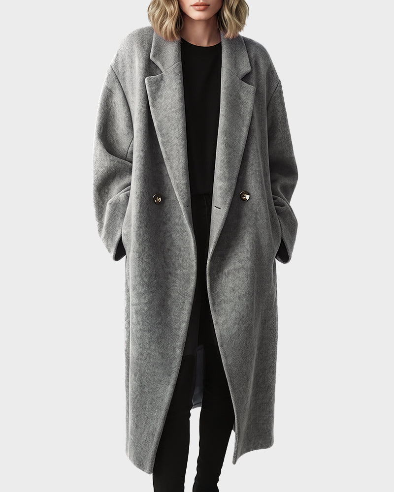 Long Double-Breasted Notched-Lapel Coat