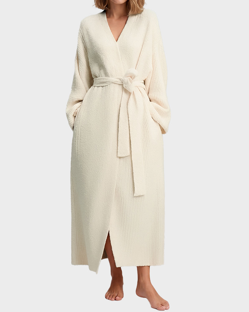 Long Plush Fleece Robe with Pockets