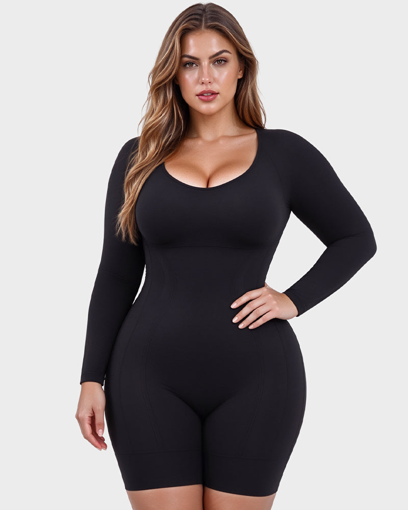 Long-Sleeve Seamless Sculpting Short Bodysuit