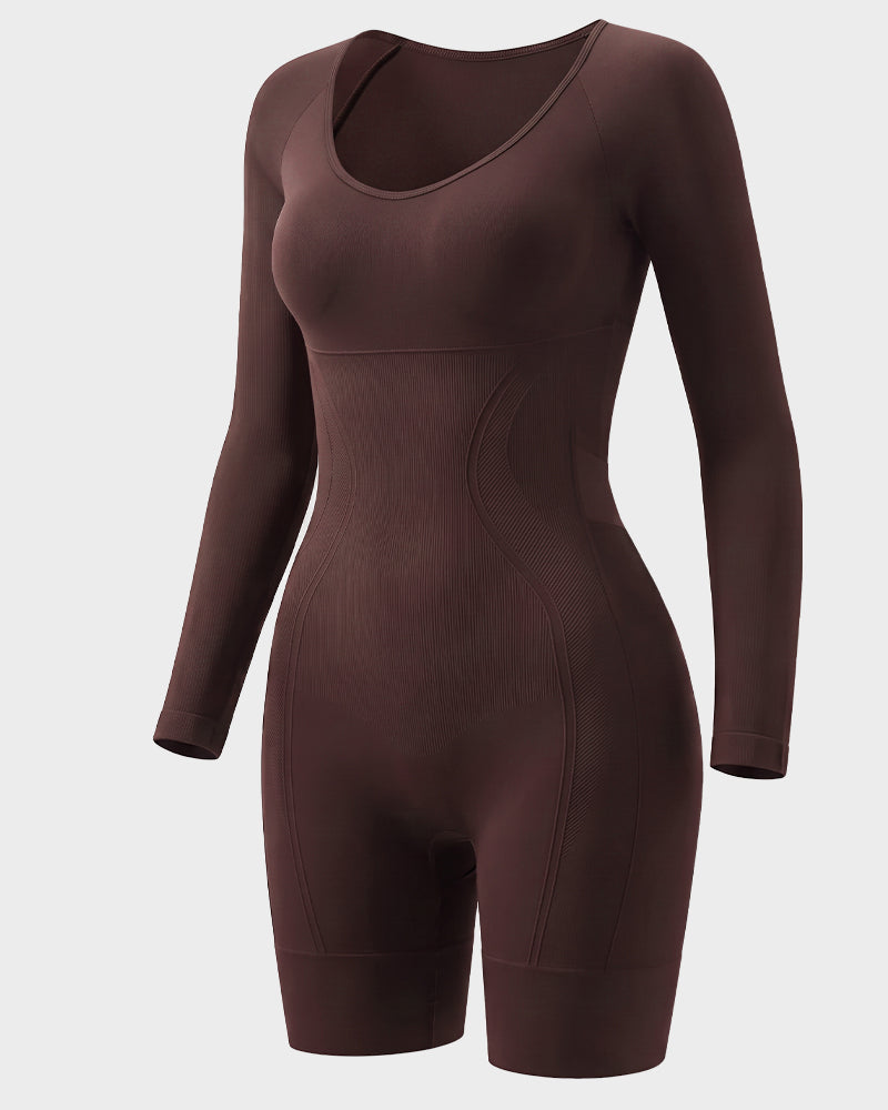 Long-Sleeve Seamless Sculpting Short Bodysuit