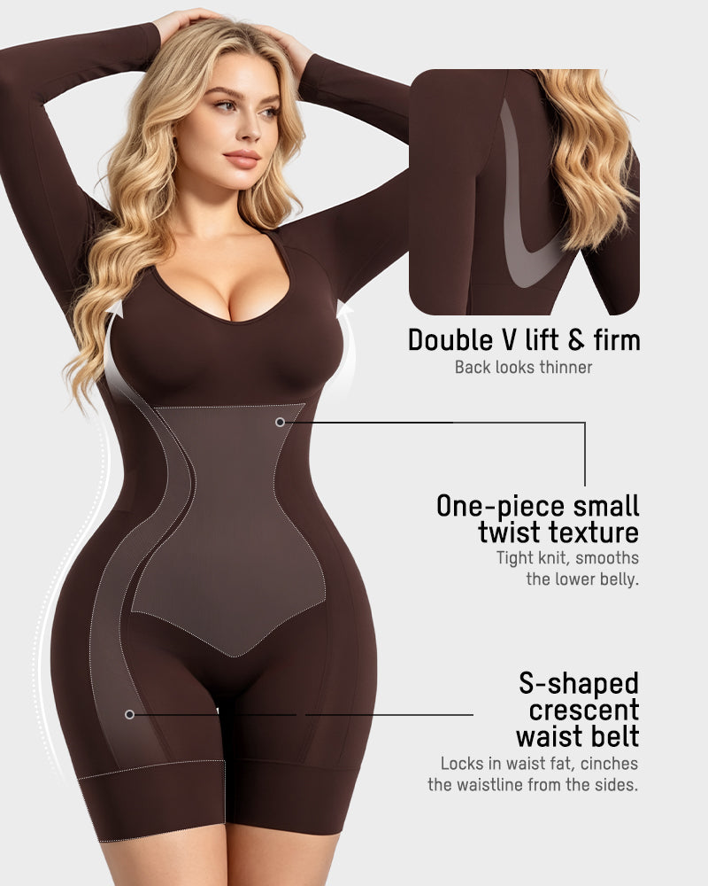Long-Sleeve Seamless Sculpting Short Bodysuit