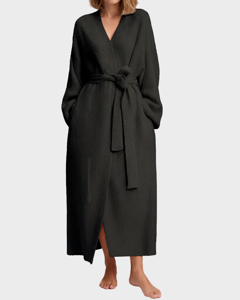 Long Plush Fleece Robe with Pockets