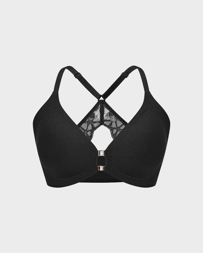 Magnetic Front-Closure Lace Racerback Bra
