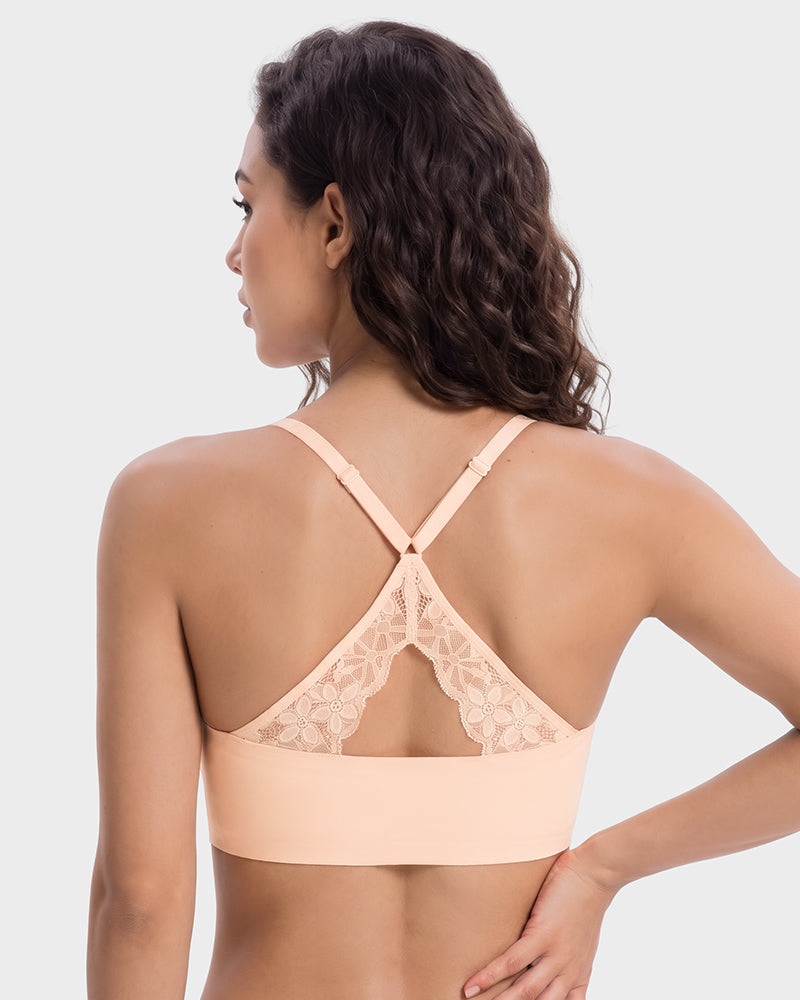 Magnetic Front-Closure Lace Racerback Bra