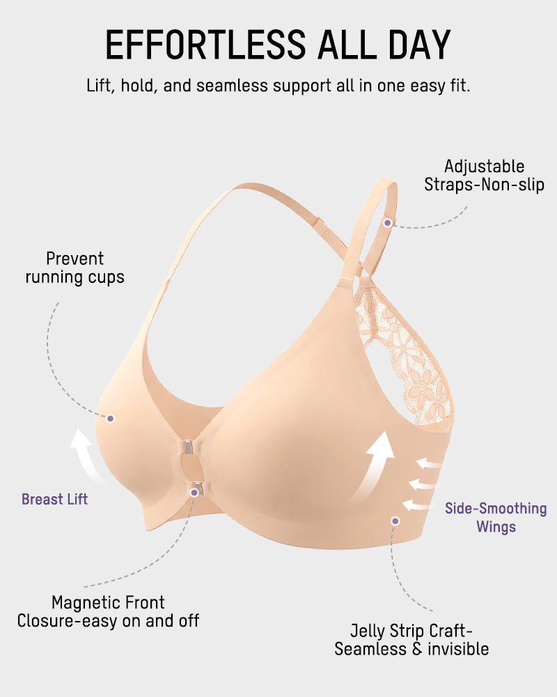 Magnetic Front-Closure Lace Racerback Bra