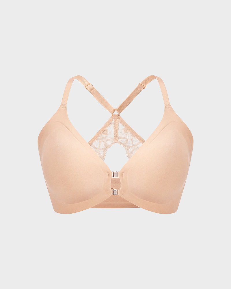 Magnetic Front-Closure Lace Racerback Bra