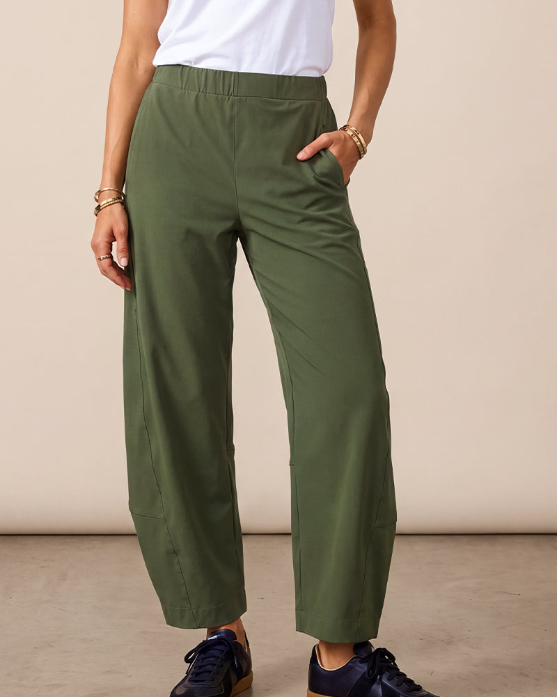 Mid-Rise Barrel Pants with Elastic Back Waist