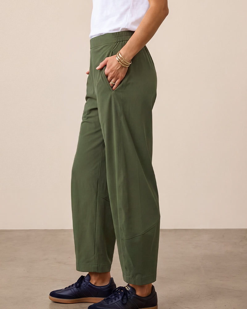 Mid-Rise Barrel Pants with Elastic Back Waist