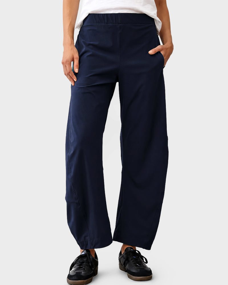 Mid-Rise Barrel Pants with Elastic Back Waist