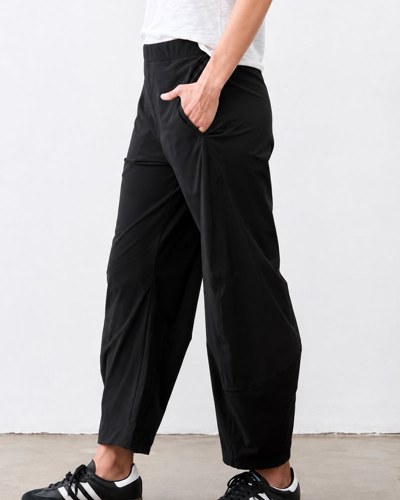 Mid-Rise Barrel Pants with Elastic Back Waist