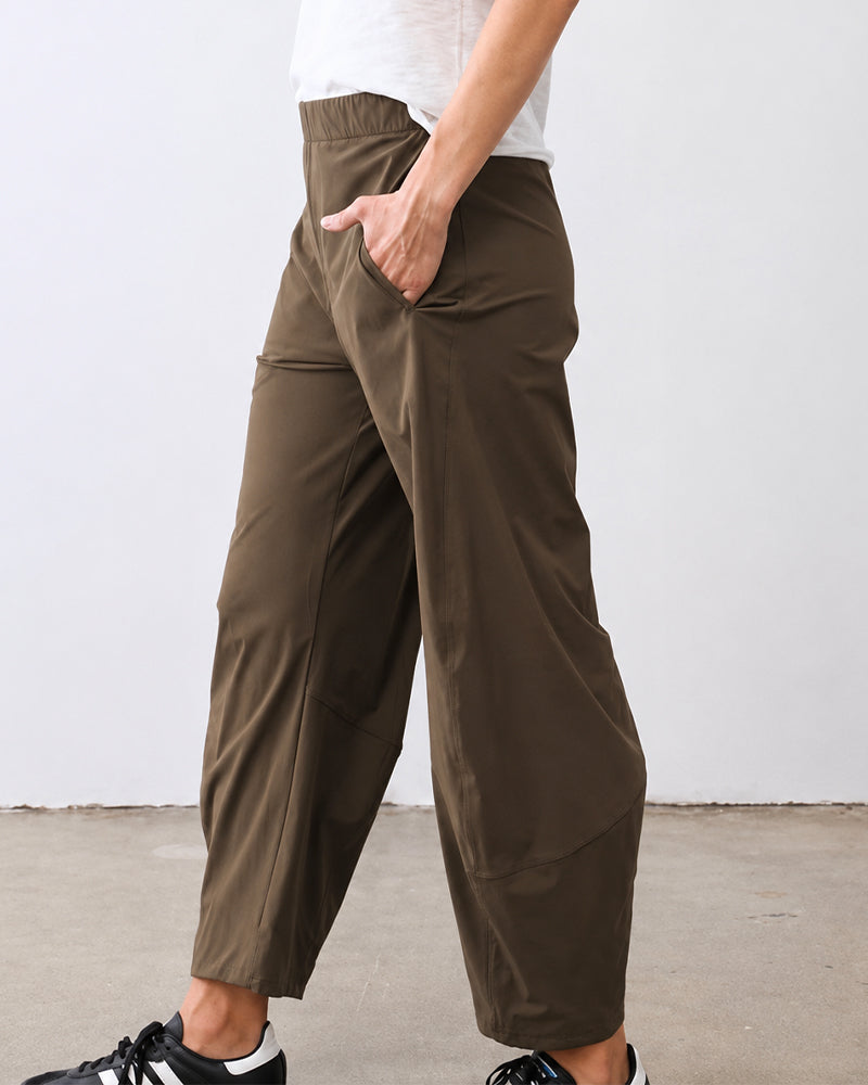 Mid-Rise Barrel Pants with Elastic Back Waist