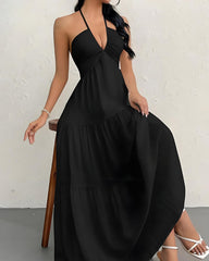 Minimalist Sleeveless Open-Back Halter Maxi Dress