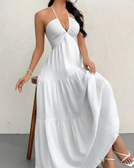 Minimalist Sleeveless Open-Back Halter Maxi Dress