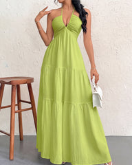 Minimalist Sleeveless Open-Back Halter Maxi Dress