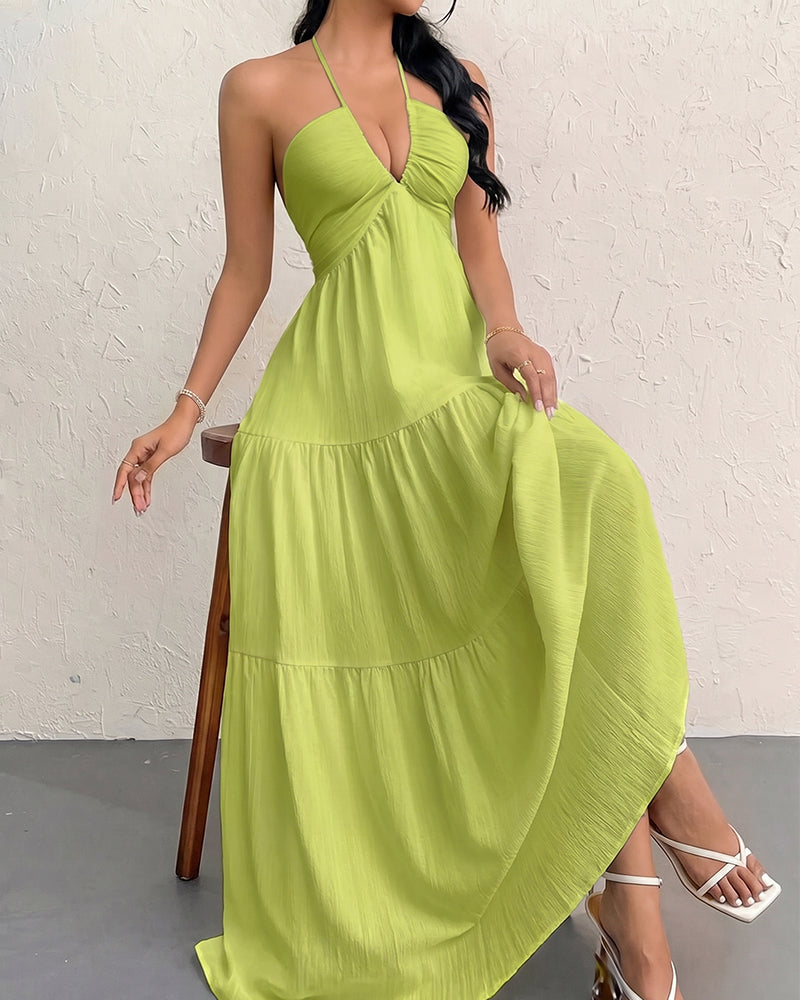Minimalist Sleeveless Open-Back Halter Maxi Dress