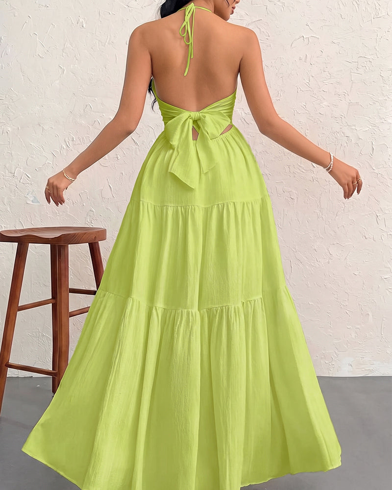 Minimalist Sleeveless Open-Back Halter Maxi Dress