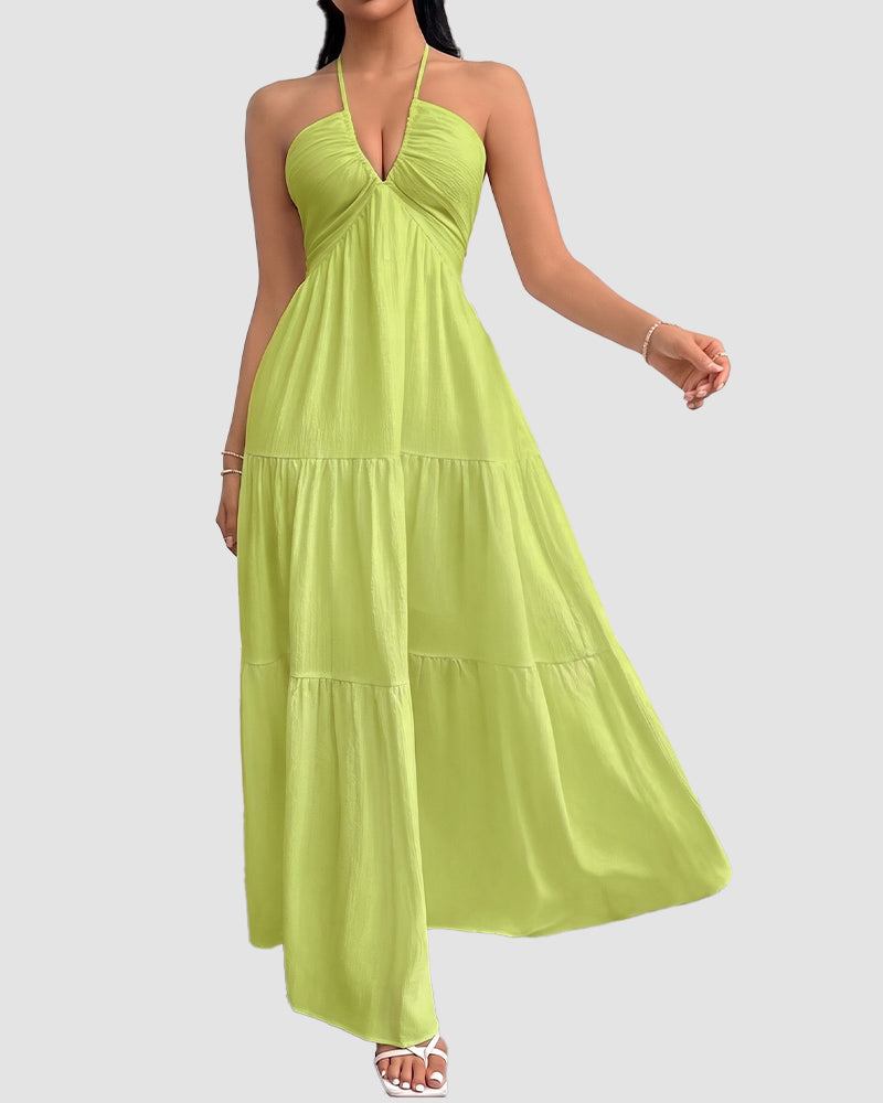 Minimalist Sleeveless Open-Back Halter Maxi Dress