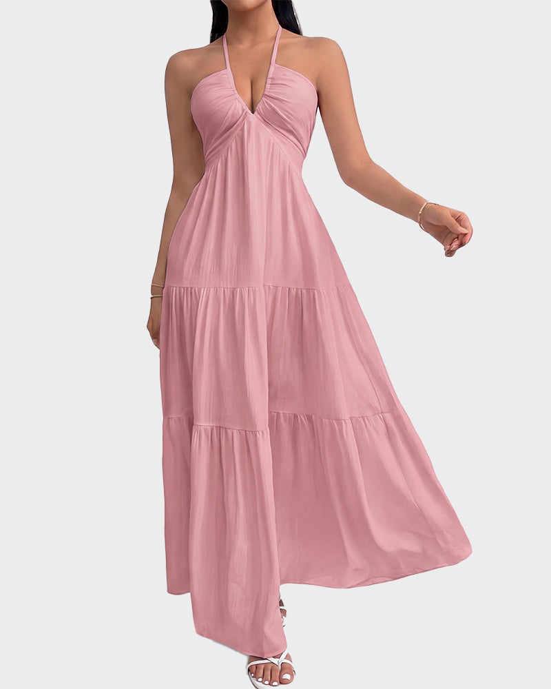 Minimalist Sleeveless Open-Back Halter Maxi Dress